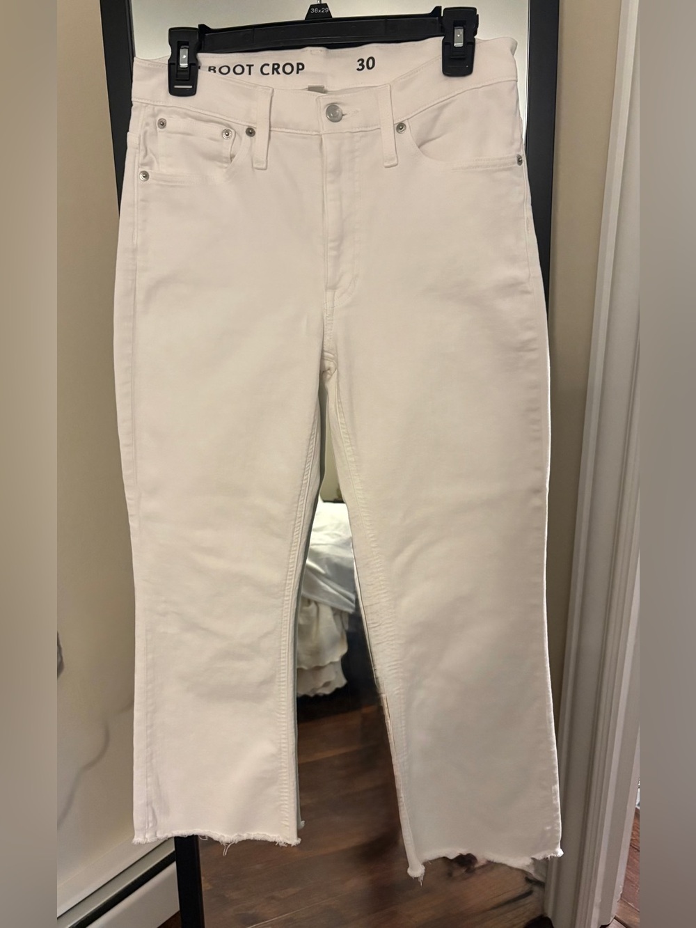 J Crew Boot Womens 9” BILLIE Demi Boot Crop white frayed Jeans size 30